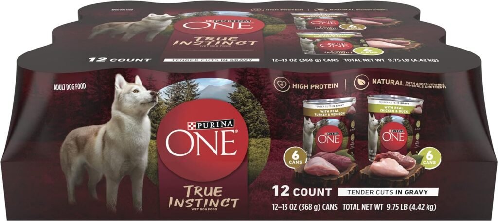 03 Purina ONE True Instinct Tender Cuts in Gravy With Real Turkey and Venison, and With Real Chicken and Duck High Protein Wet Dog Food Variety Pack - (Pack of 12) 13 oz. Cans