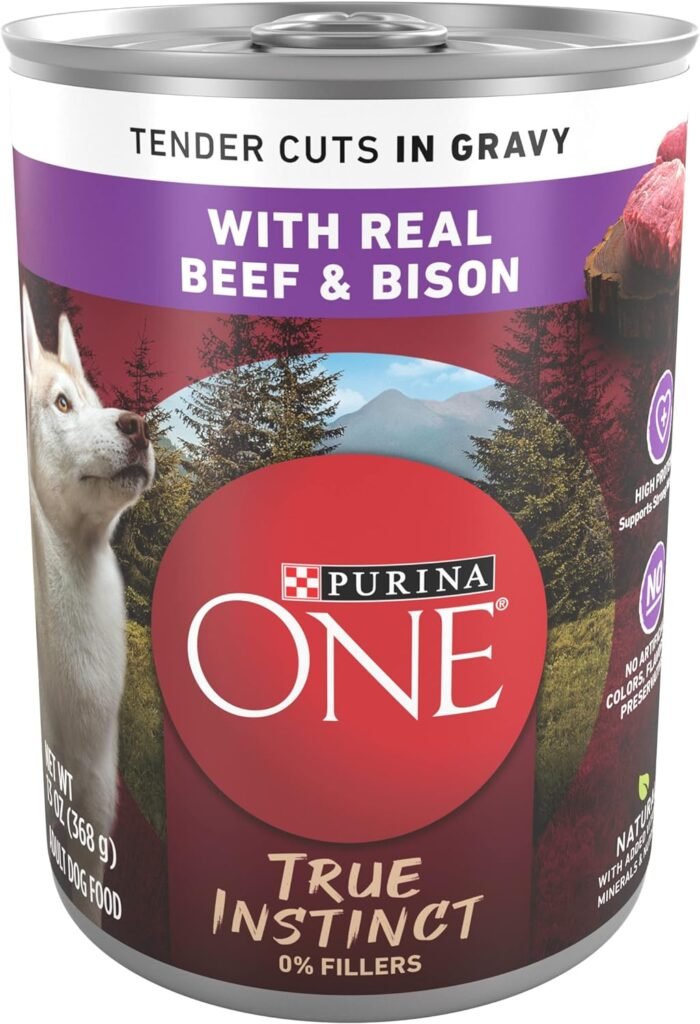 04 Purina ONE High Protein Wet Dog Food True Instinct Tender Cuts in Dog Food Gravy With Real Beef and Bison - (Pack of 12) 13 oz. Cans