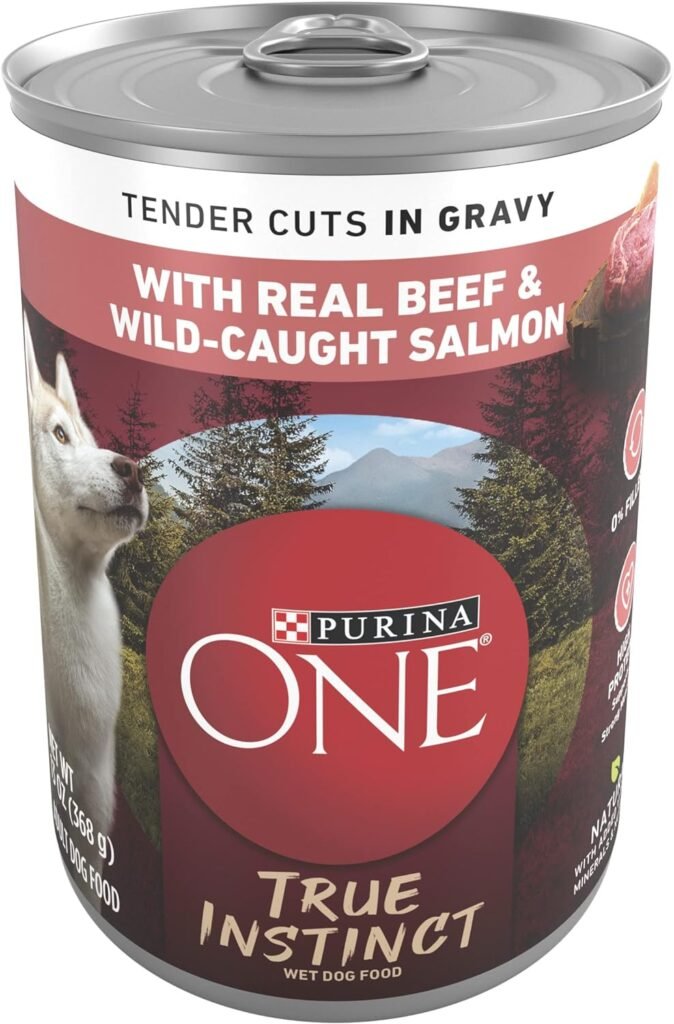 08 Purina ONE High Protein Wet Dog Food True Instinct Tender Cuts in Dog Food Gravy With Real Beef and Wild-Caught Salmon - (Pack of 12) 13 oz. Cans