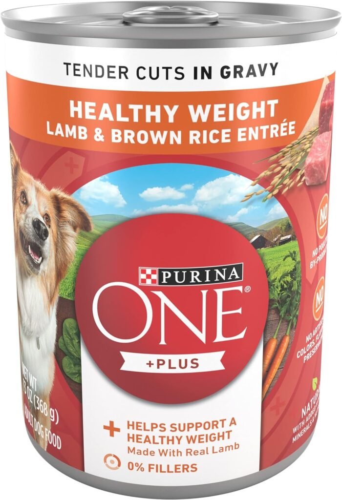 09 Purina ONE Plus Tender Cuts in Gravy Healthy Weight Lamb and Brown Rice Entree in Wet Dog Food Gravy - (Pack of 12) 13 oz. Cans