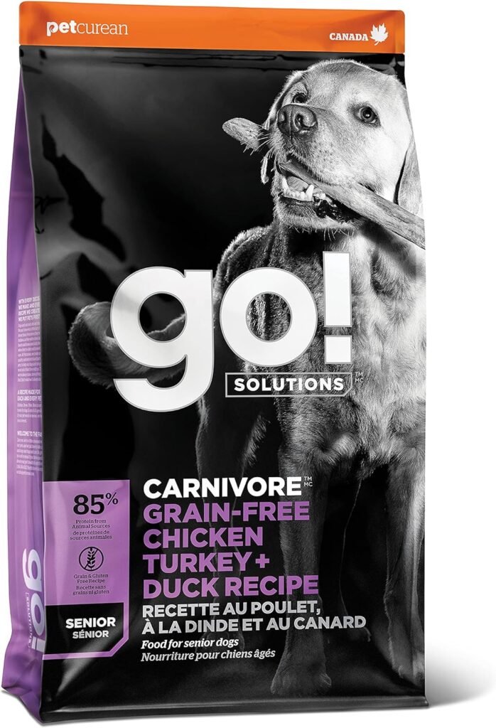 10 GO! SOLUTIONS Carnivore Grain Free Dog Food for Senior Dogs, 22 lb – Chicken, Turkey + Duck Recipe – Protein Rich Dry Dog Food – Complete + Balanced Nutrition for Senior Dogs