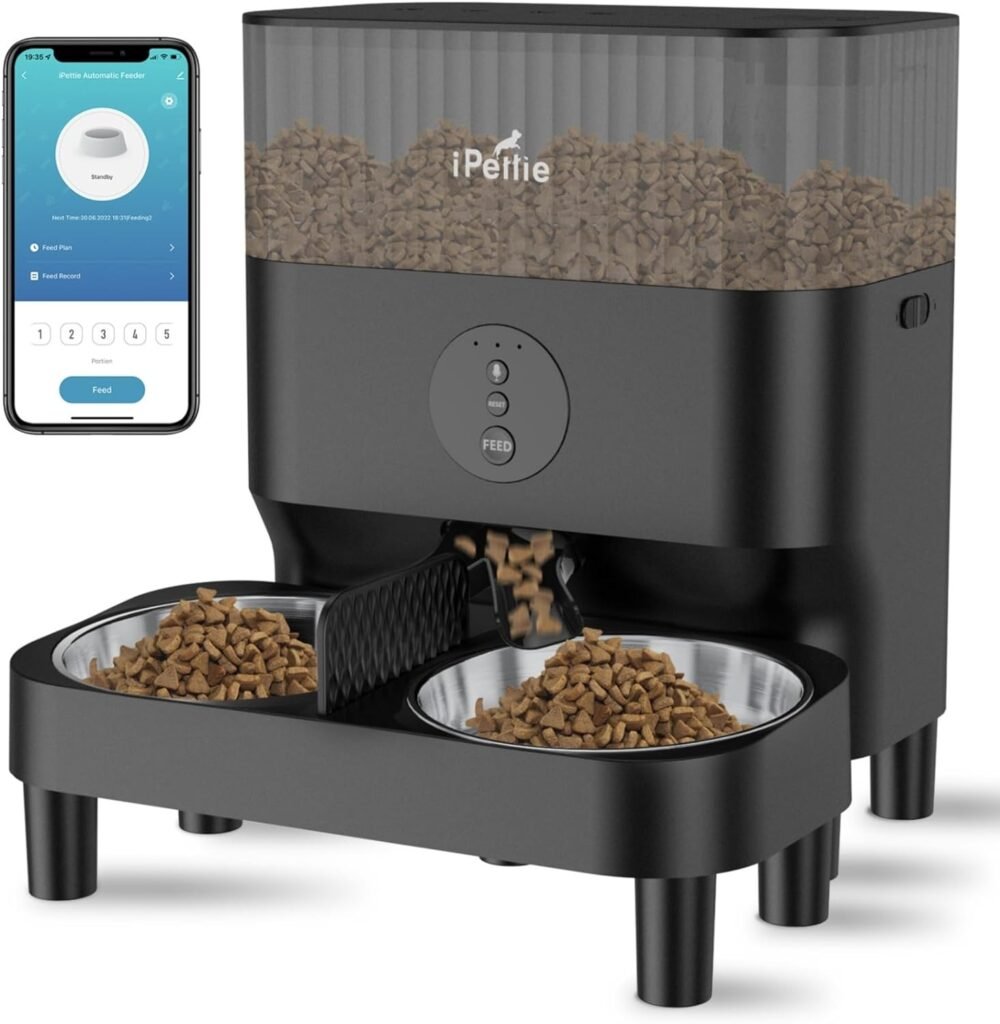 03 iPettie Automatic WiFi Pet Feeder for 2 Pets, 5L 21 Cup Capacity, 1-10 Meals Per Day, Adjustable Bowl Height, Smart Dog Cat Feeder with 2 Stainless Steel Bowls, Voice Recording, 2.4G WiFi App Control