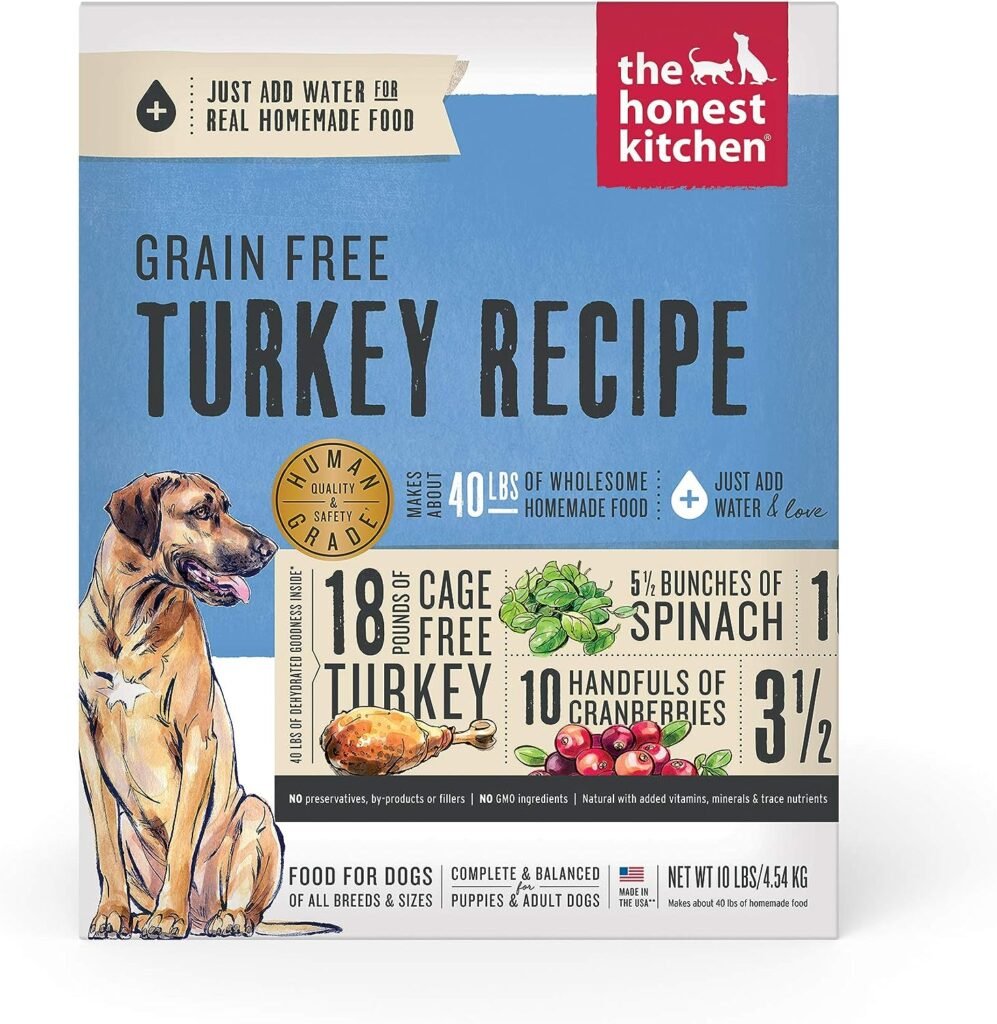 04 The Honest Kitchen Human Grade Dehydrated Grain Free Dog Food – Complete Meal or Dog Food Topper – Turkey 10 lb (makes 40 lbs)