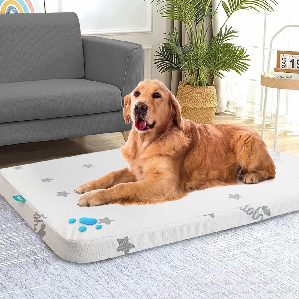 07 Biloban Waterproof Dog Beds for (Large) Dogs, Washable Dog Bed Mat Pad or Pet Bed, Memory Foam Dog Beds & Furniture for Small Medium Large XL XXL Dogs with Removable Cover (Light Grey)