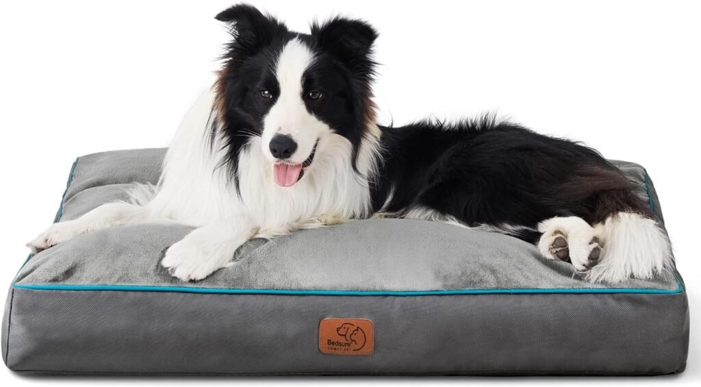 09 Bedsure Entire Waterproof Large Dog Bed - 4 inch Thicken Up to 80lbs Large Dog Bed with Removable Washable Cover, Pet Bed Mat Pillows, Grey