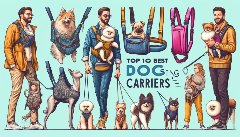 DALL·E 2024-06-06 16.50.34 - A detailed and attractive article feature image for a dog care website. The image should show a variety of dog sling carriers being used by stylish do