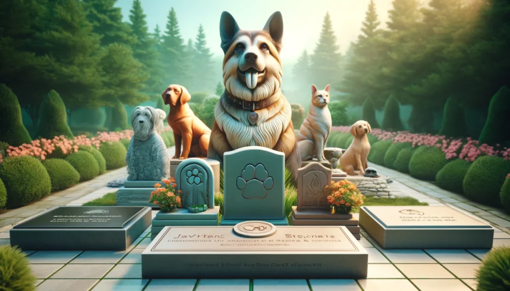 DALL·E 2024-06-06 16.51.29 - A detailed and attractive article feature image for a dog care website. The image should show a variety of beautifully crafted memorial stones for dog