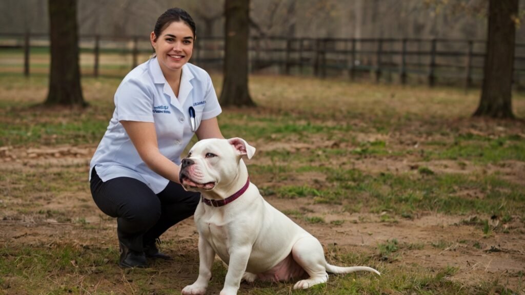 American Bulldog with vet