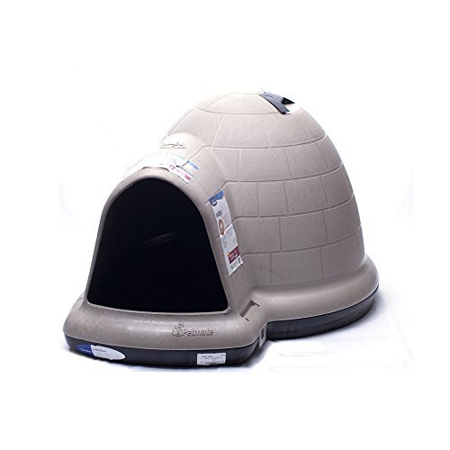 Petmate Indigo Dog House (Igloo Dog House, Made in USA with 90% Recycled Materials, All-Weather Protection Pet Shelter) for Large Dogs 50 to 90 pounds, Made in USA, TAUPE/BLACK