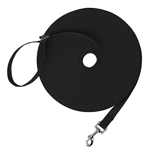 Hi Kiss Dog/Puppy Obedience Recall Training Agility Lead - 15ft 20ft 30ft 50ft 100ft Training Leash - Great for Play, Camping, or Backyard - Black 30ft