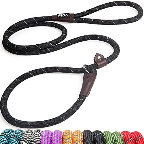 Fida Durable Dog Slip Rope Leash, No Pull Heavy Duty Training Leash for Strongest Pulling Large Medium Dogs, 6 FT Dog Slip Lead, Black