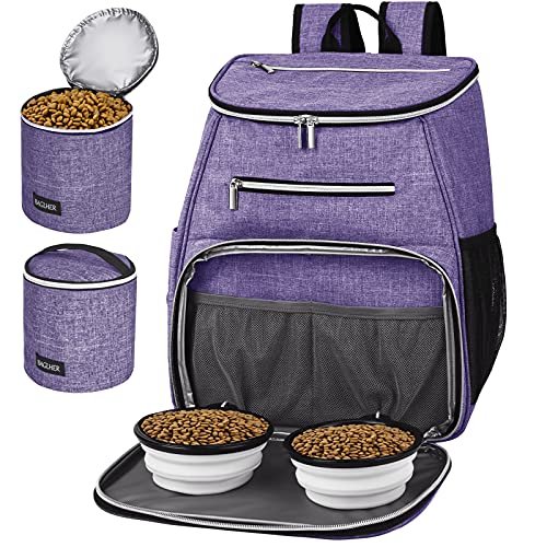 BAGLHER丨Dog Travel Bag Backpack, Airline Approved Pet Supplies Backpack, Dog Travel Backpack with 2 Silicone Collapsible Bowls and 2 Food Baskets Purple