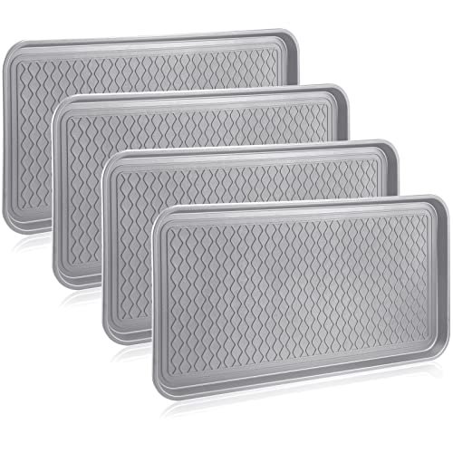 4 Pieces Shoe Tray for Entryway, Waterproof Boot Tray Shoe Mat Multi-Purpose Dog Cat Bowl Mat Pet Food Tray Boot Mat for Entryway Indoor Outdoor Floor Protection (Grey,24 x 16 x 1.2 Inch)