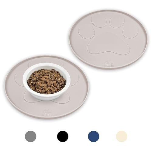 Ptlom 2 Pack Dog Food Mat Anti-Slip Dog Bowl Mats for Food and Water, High-Lips Pet Placemat Waterproof Dog Feeding Mat Prevent Messy Spills, Silicone Puppy Tray for Small Medium Large Dogs Cats