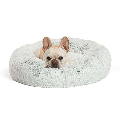 Best Friends by Sheri The Original Calming Donut Dog and Cat Bed in Shag Fur, Frost Gray, Small, 23x23