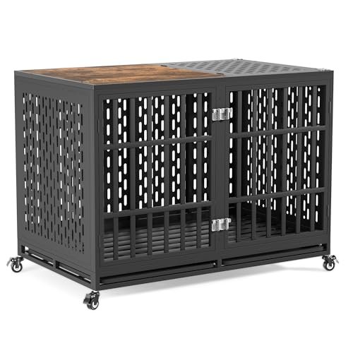 Huddycove 48inch Heavy Duty Dog Crate Compatible with Optional Divider, Extra Large Kennel for High Anxiety Dogs, Indestructible Pet Cage Indoor, Double Dog Crate for 2 Small Dogs